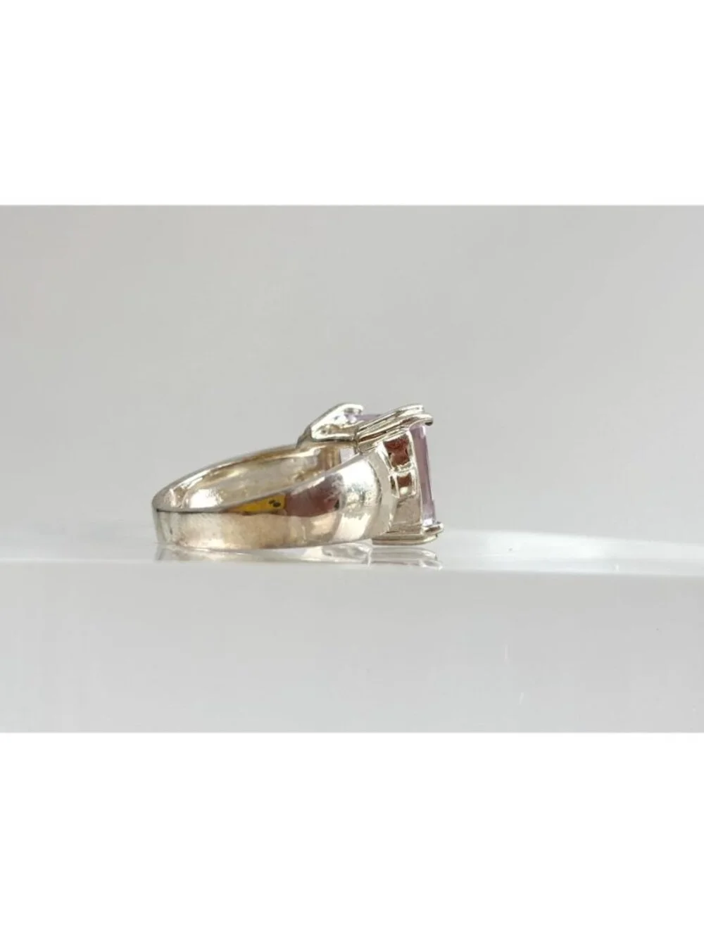 Ultra Light Amethyst Gemstone Sterling Silver Solitaire 925 Vintage Ring - sz 8